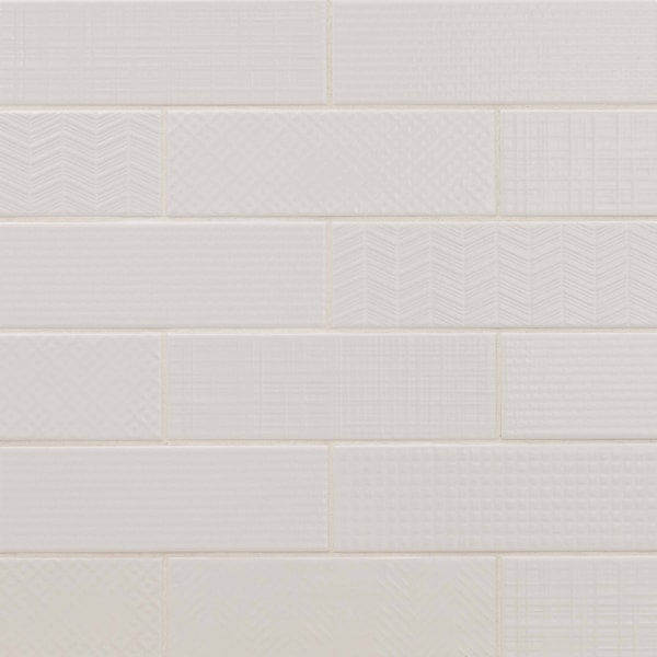 Urbano Pure 3D Mix 12 In. X 4 In. Glossy Ceramic White Textured Subway Tile, 30PK